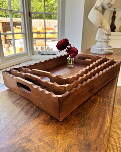 Ensemble de plateaux de service en bois de luxe avec bords festonnés, en bois d'acacia massif, plateau de petit-déjeuner, organisateur décoratif pour table basse - Product Image 4