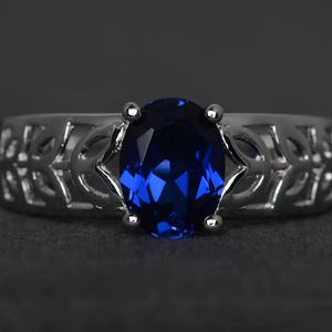 Anillo de Zafiro Azul Corte Ovalado, Anillo de Boda de Plata Esterlina, Joyería Solitaria con Piedra de Nacimiento de Septiembre - Product Image 1