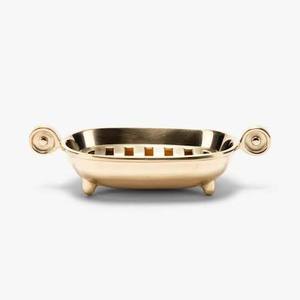 Jabonera Ovalada Portátil GLOSSY TOUCH ART para Baño, Diseño Contemporáneo de Lujo en Latón Dorado Cepillado - Product Image 6