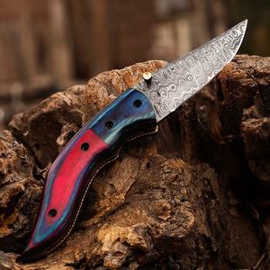 Couteau à lame pointue en acier Damas personnalisé avec manche coloré, couteau de chasse à bord droit, couteaux de poche OEM - Product Image 3