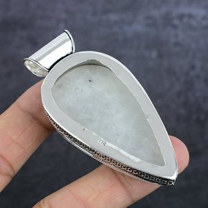 Pendentif en forme de goutte d'eau en pierre de lune arc-en-ciel naturelle plaqué argent 925, style bohème vintage, serti de pierres, charme solitaire unisexe - Product Image 4