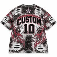 Kaos Wanita Oversize Longgar 100% Katun Jersey Kerah Bulat Cetak Digital Distressed Lengan Pendek Grafis Custom Print