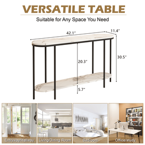 Consolle a 2 livelli stretta con ripiani portaoggetti per ingresso, effetto marmo, per soggiorno - 40085878 - Product Image 6