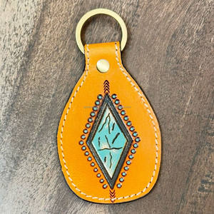 Porte-clés en cuir de vachette usiné à la main OEM ODM en forme de diamant porte-clés en cuir véritable personnalisé accessoires unisexe meilleurs cadeaux - Product Image 4