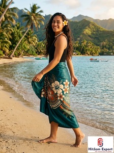 Paréo Sarong Personnalisé en Satin et Mousseline, Motif Floral Traditionnel à Pois, Tissé Léger 100% Rayonne, Cache-maillot de Plage, Tissu pour Hôtels et Resorts, OEM ODM - Product Image 5