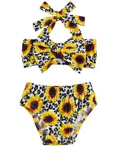 Ensemble bikini femme imprimé tournesol et léopard, haut dos nu, bandeau extensible à volants, deux pièces en Spandex/Nylon, maillot de bain à nouer sur les côtés - Product Image 3