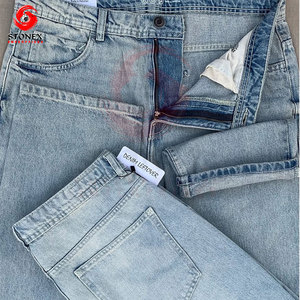 Jean en denim noir déchiré pour homme, coupe évasée, style vintage délavé, jambe large, streetwear, en coton, vente en gros - Product Image 4
