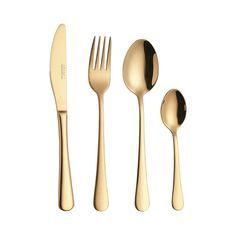 Modern Gold Silverware Set - Minimalist 4-Piece Cutlery Including <b>Knife</b>, Fork & Spoons, Sleek Polished Finish, Dishwasher <b>Safe</b> - Product Image 2