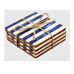 Ensemble de 4 sous-verres incrustés d'os à rayures avec support thé café boisson Table caboteur décoration de cuisine protéger la chaleur sous-verres - Product Image 4