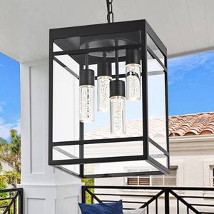 Lampada a Sospensione LED da Esterno Nera con 4 Luci e Lampadine Integrate 5CCT, Lanterna Sospesa Stile Fattoria per Portico e Soffitti - Product Image 3