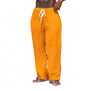 Pantalon décontracté pour homme 100 % lin, coupe droite, respirant, écologique, séchage rapide, léger, avec cordon de serrage, taille moyenne à grande - Product Image 3