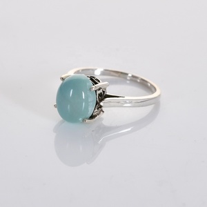 Aqua Chalcedony Oval Cabochon Sterling Silver <b>Ring</b> Handmade Natural Gemstone Prong set Statement Jewelry - Product Image 2