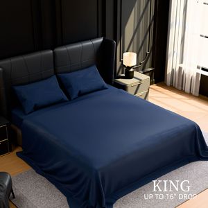 Set di Biancheria da Letto King Size in Microfibra, 4 Pezzi, Blu Navy, Copripiumino Facile da Pulire, Resistente allo Sbiadimento, Lenzuola in Microfibra Spazzolata Resistenti al Restringimento - Product Image 4
