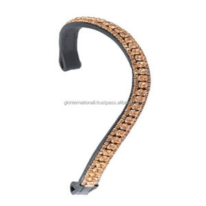 Suministro al por mayor canal vacío cuero caballo ceja banda con incrustaciones de una sola fila cristales dorados pedrería decorativa Bling ceja banda - Product Image 3