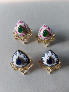 Luxury Hand Painted Meenakari <b>Stud</b> Earrings 18k Gold Plated Natural emrald Polki Kundan Enamel Earrings Traditional Fine - Product Image 1