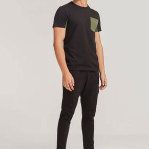 T-shirt blanc à col rond pour homme avec poche grise, vêtement décontracté d'été en polyester/coton, tricoté en tissu éponge, streetwear uni - Product Image 6