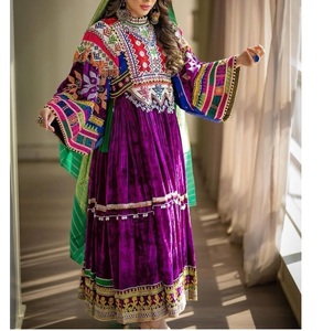 Vestido Tribal Étnico Vintage Kuchi, Transpirable, Hecho en Pakistán, para Fiestas, Estilo Pathani Tradicional, Multicolor - Product Image 1