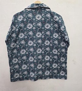 Conjunto de Pijama de Verano 100% Algodón con Estampado Floral para Mujer, Camisa con Botones y Pantalones Cortos, Azul Blanco Sanganeri - Product Image 2