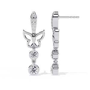 Boucles d'oreilles romantiques en forme de papillon avec pierres rondes en moissanite en argent 925 plaqué rhodium pour femmes, bijoux de mariage - Product Image 1
