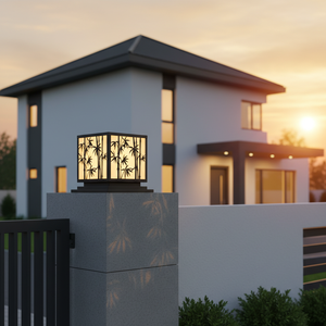 Modern Wave Design Pier Mount Light, 12-inch Rust-proof Black Steel Outdoor Pillar <b>Lantern</b>, Warm Villa Gate <b>Lamp</b> - Product Image 3