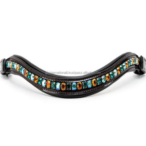 Bande de front de qualité supérieure avec cuir véritable et strass en cristaux naturels bande de front de bride sur mesure équipement de cheval - Product Image 4