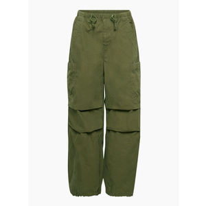 Pantalones Cargo Verde Oliva para Mujer, Corte Holgado, Pantalones Utilitarios con Cordón Ajustable, Cintura Elástica, Pierna Ancha, Bolsillos 3D - Product Image 1