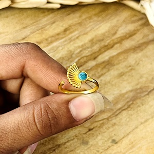 <b>Unique</b> Design Turquoise <b>Rings</b> Tribal Sunburst Bands Boho Brass Silver <b>Ring</b> Women 18k Gold Plated Dainty <b>Engagement</b> Jewelry Third - Product Image 4