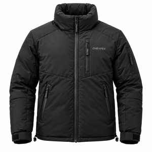 Veste matelassée noire pour homme, manteau d'hiver, fermeture éclair intégrale, veste d'extérieur ONEAPEX, col haut, matelassage chaud, qualité supérieure OEM - Product Image 3