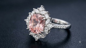 Bague de mariage de luxe 7 carats en or blanc 14K plaqué rhodium, sertie d'un diamant de laboratoire rose taille coussin, style Art Déco étoilé, personnalisable OEM - Product Image 2