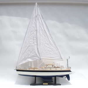 HALLBERG RASSY 62 Handcrafted Wooden Sailing Boat Model Nautical European Style for Freestanding Home Decor Antique - Product Image 1