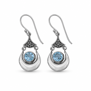 Boucles d'oreilles fines en argent sterling 925 avec topaze bleue naturelle facettée BER-02 Prêtes à être expédiées En stock Faible MOQ Bijoux indiens pour femmes - Product Image 1