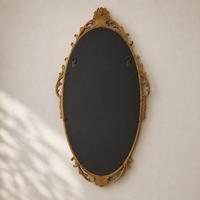 Miroir mural ovale en or antique, cadre rococo orné, miroir décoratif vintage pour la décoration murale du salon et de la chambre