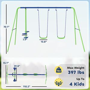 "Outdoor Heavy Duty Metal <b>Swing</b> Set with Glider & 2 Seats Adjustable Height A-<b>Frame</b> PP Material" - Product Image 3