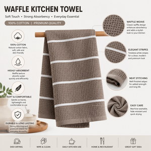 Serviettes de cuisine en coton 100% rayées à motif gaufré, 16x28 pouces, douces, absorbantes, séchage rapide, faible peluchage, pour usage domestique - Product Image 3