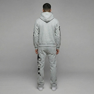Breathable Unisex Winter Fleece Two Piece Outfit Full Zipper Hoodie Flare Trouser Tracksuit 100% Cotton Jogging Fashion Suit - Product Image 3