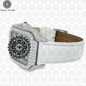Montre carrée de luxe pour femme Charm_Jewells en acier inoxydable 38 mm, analogique à quartz, avec cristal saphir, diamants et bracelet en cuir, tendance - Product Image 2