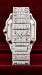 Montre de luxe à cadran vert à quartz pour homme |   Montre Hip-Hop en acier inoxydable avec bracelet carré serti de diamants, 20 mm - Product Image 3