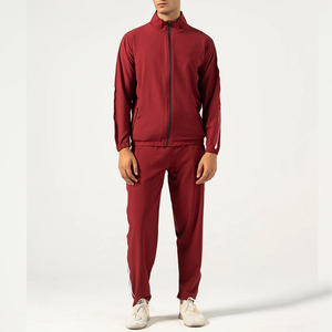 Survêtement pour homme rouge à manches longues, couleur unie, style sportif, respirant, 100% coton, vêtements d'hiver, poches latérales, fermeture à cordon - Product Image 1