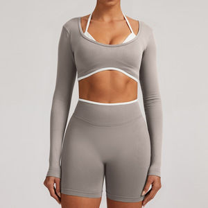 Private Label Women Fitness Activewear Gym Clothing Sports Active Wear 2PCS High Elastic Shorts Yoga Sets - Product Image 1