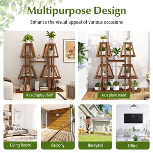 Support à plantes en bois à 5 niveaux pour 10 pots, pour plusieurs plantes de patio, mobilier d'extérieur - Product Image 4