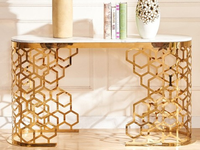 Table Console Multifonctionnelle Faite à la Main en Acier Doré, Écologique et Durable, Style Ferme Moderne, Idéale pour Appartement, Bureau, Hôtel - Offre Spéciale