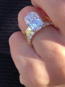 6.5Ct Diamond Engagement <b>Rings</b> 14K Solid Gold <b>Cushion</b> Cut IGI Lab Grown Diamond Solitaire Shiny <b>Wedding</b> Wide Band Manufacture - Product Image 6