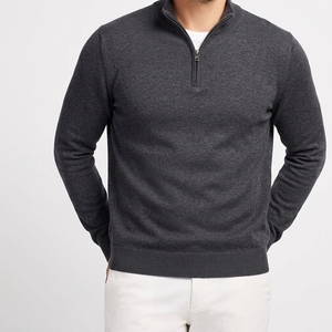Sudadera de rendimiento para hombre, de invierno, con cremallera de cuarto, de forro polar, de poliéster y algodón, tejida, bordada, de color liso, al por mayor - Product Image 6