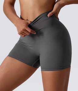 Custom Seamless Color Blocking Womens Yoga Shorts Peach Waist Quick Dry Sports & Fitness Yoga Pants with <b>Tummy</b> <b>Control</b> - Product Image 4