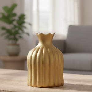 Florero de Metal Dorado Acanalado de Lujo, Borde Festoneado Elegante, Hecho a Mano, Decoración Moderna para el Hogar, Centro de Mesa, Unidad Individual - Product Image 1