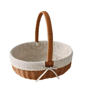 Rattan Picnic <b>Basket</b> Double Lids Butterfly Opening <b>Rectangular</b> Handwoven Wicker <b>Storage</b> Hamper Removable Daisy Floral Fabric - Product Image 3