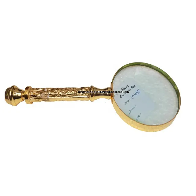 Gold Plated Metal Handle Magnifying Glass With Embossed Design For Documents & Reading Book