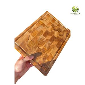 Tabla de cortar de lujo de madera de teca con veta de extremo, bloque de carnicero grueso, natural, sólido, ecológico, apto para lavavajillas, al por mayor - Product Image 4