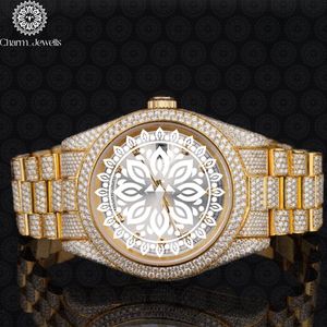 Charm_Jewells Luxury Gold <b>Diamond</b> <b>Watch</b> 40mm Round Analog Quartz Sapphire Crystal Unisex Folding Clasp - Product Image 1