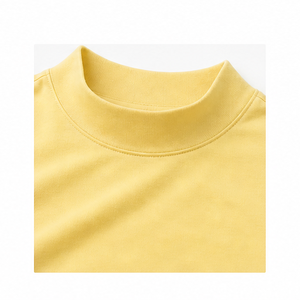 T-shirt personnalisé pour femme, jaune pâle, coupe ajustée moderne, col montant, manches courtes, en jersey de coton côtelé doux - Product Image 5
